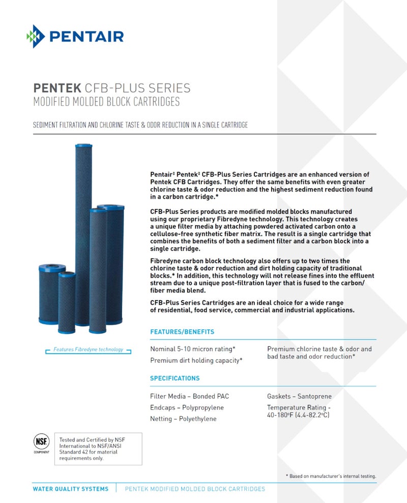 Pentek Pentair Pentek CFB-Plus10BB Big Blue Carbon Water Filter, 10-Inch, Whole House Fibredyne Modified Molded Carbon Block Replacement Cartridge, 10" x 4.5", 5-10 Micron - Image 2